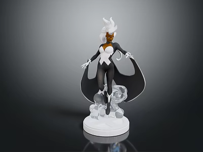 White Haired Fantasy Character Sculpture With Black Creature Wings And Crystal Base Design 3d model