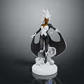 White Haired Fantasy Character Sculpture With Black Creature Wings And Crystal Base Design