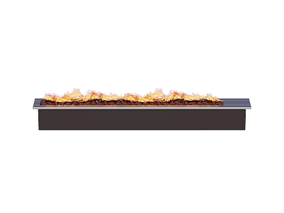 Modern Linear Fireplace Interior With Realistic Flames And Black Base Design 3d model