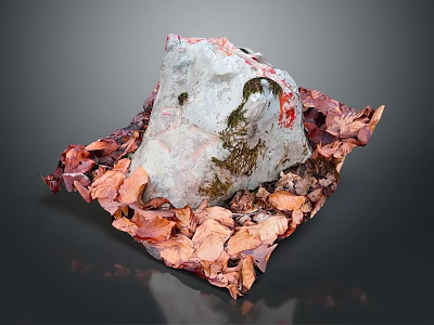 Natural Wood And Stone Decorative Display With Earthy Tones And Autumn Leaves Texture 3d model