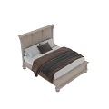 Vintage Wooden Double Bed With Carved Headboard White Sheets Dark Pillow And Blanket