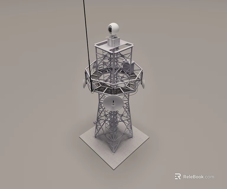 Metal Communication Tower With Spherical Top And Multiple Dish Antennas 3d model 