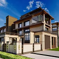 New Chinese Style Townhouse with Multi Story Design Balconies Large Windows and Courtyard Lawn