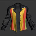 Stylish Black Yellow Red Color Block Collared Shirt With Buttoned Front And Long Sleeves