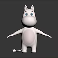White 3D Cartoon Character With Big Blue Eyes Open Arms On Dark Background
