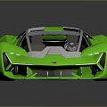 Green Sports Car With Modern Aerodynamic Design And Orange Alloy Wheels