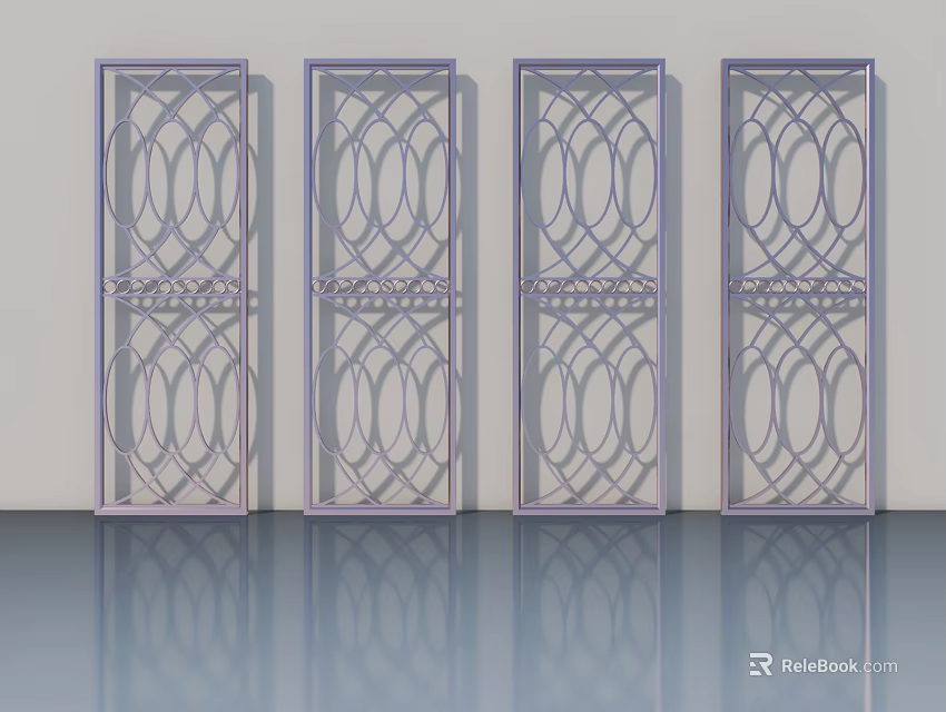 Elegant Purple Swing Doors With Intricate Decorative Patterns And Metal Frames 3d model 