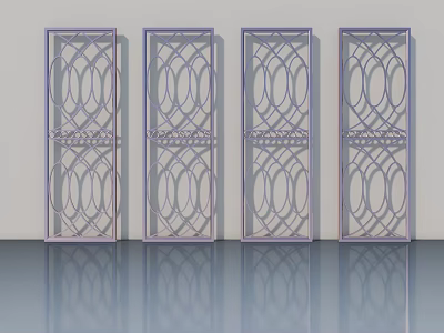 Elegant Purple Swing Doors With Intricate Decorative Patterns And Metal Frames 3d model