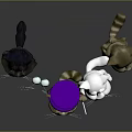 Cute Cartoon Cats With Purple Top Hat Green Big Eyes And Various Colors