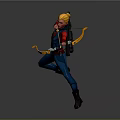 Woman in Red and Blue Outfit Drawing Bow Shooting Arrows Dynamic Pose
