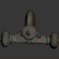 Ancient Bronze Household Item With Curved Design Rustic Patina And Decorative Wheels