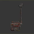 Industrial Mechanical Device With Multiple Horns And Red Engine Components