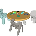 Children's Round Yellow Table and Chair Set with Pastel Seats and Building Blocks on Top