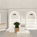 DNHPE Italian Vintage Car Store With White Shelves Arch Design And Green Plants