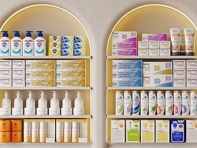 Household Supplies Shelves With Various Bottles Boxes And Daily Products Arranged Neatly 3d model