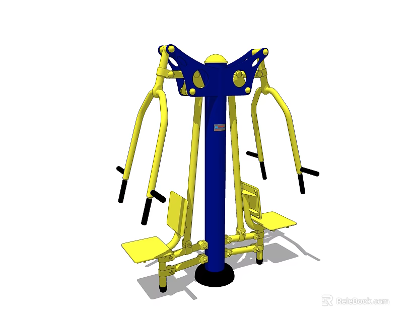Outdoor Fitness Equipment With Yellow Seats Blue Pole And Multi Person Exercise Handles 3d model 