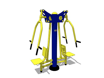 Outdoor Fitness Equipment With Yellow Seats Blue Pole And Multi Person Exercise Handles 3d model