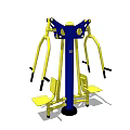 Outdoor Fitness Equipment With Yellow Seats Blue Pole And Multi Person Exercise Handles