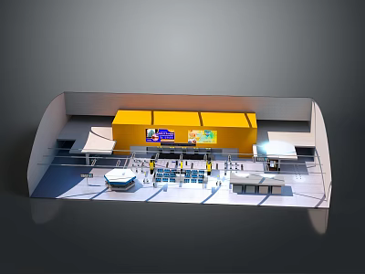 Architectural Exhibition Space Model With Yellow Main Structure And Interior Display Layout 3d model