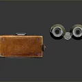 Scenic Natural Landscape View Through Vintage Brass Binoculars And Brown Leather Case