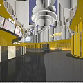 Modern Cinema Lobby With IMAX Sign And Shoppers Under Blue Lighting