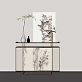 Traditional Chinese Console Table with Landscape Painting Vases and Bamboo Pattern 3d model