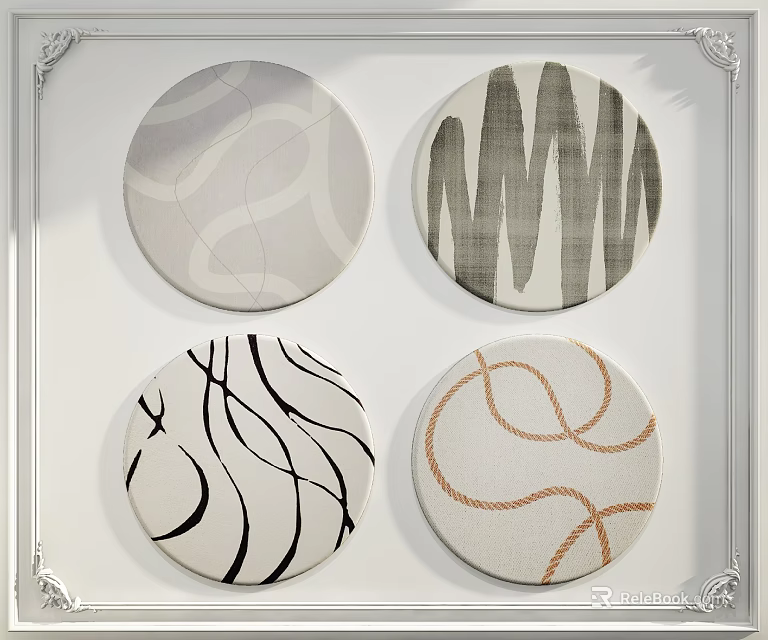 Decorative Inflatable Models With Four Circular Designs And Various Line Patterns In White Frame 3d model