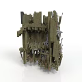 Modern Scene Featuring Abstract Irregular Stacked Wooden Art Installation Structure 3d model