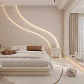 Modern Beige Bedroom Interior Design With Curved Lighting Platform Bed And Nightstands