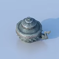 Ancient Bronze Vessel With Intricate Patterns Lid And Bird Shaped Handle