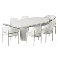 Modern Upholstered Dining Chairs With Wooden Legs And Oval Marble Tabletop