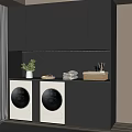 Modern Gray Balcony Cabinet With LED Strip Light And Washing Machines On Countertop