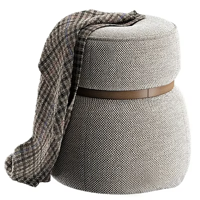 Modern Upholstered Stool With Neutral Fabric Plaid Blanket And Leather Strap Design 3d model