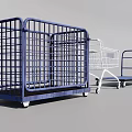 Industrial Equipment Including Blue Metal Cage White Shopping Cart Platform Cart And Basket