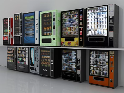 Public Facility Vending Machines With Various Drinks Snacks And Colorful Designs 3d model