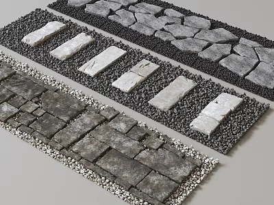 Natural Stepping Stones Path Design With Gray And White Stone Slabs And Pebbles 3d model
