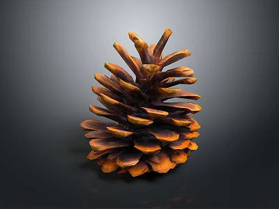 Brown and Orange Pine Cone with Detailed Scales on Dark Background 3d model