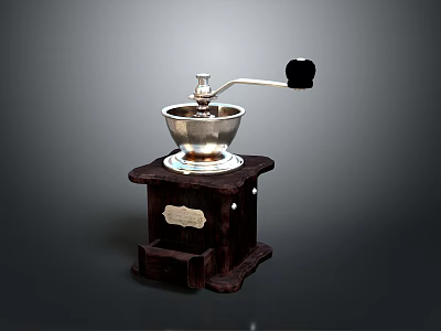 Retro Desktop Computer Peripheral With Wooden Base Silver Grinding Part And Black Handle 3d model