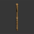 Golden War Hammer With Twisted Handle Spiked Head And Crescent Blade Pendant