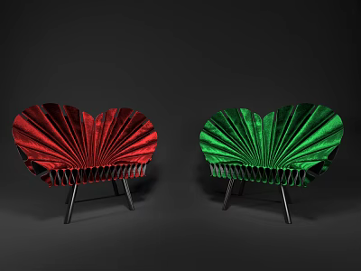 Red And Green Scallop Design Single Chairs With Metal Legs For Modern Interior Decor 3d model