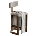 Stylish Bar Stool With Wooden Frame Light Gray Upholstered Seat And Plaid Blanket