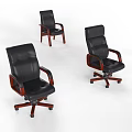 Comfortable Black Leather Office Chair With Wooden Armrests And Swivel Casters