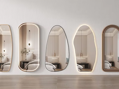 Contemporary Wall Mounted Mirrors In Various Shapes With LED Lighting For Bedroom Decor 3d model