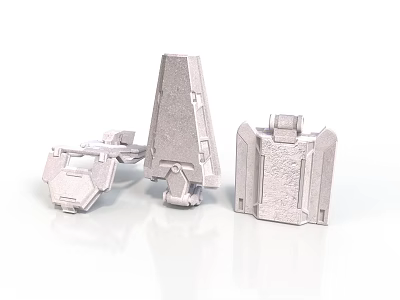 Three Silver Mechanical Components With Textured Surfaces On White Background 3d model