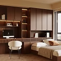 Tatami Bedroom Interior With Wooden Cabinets Desk Computer And Window Decor