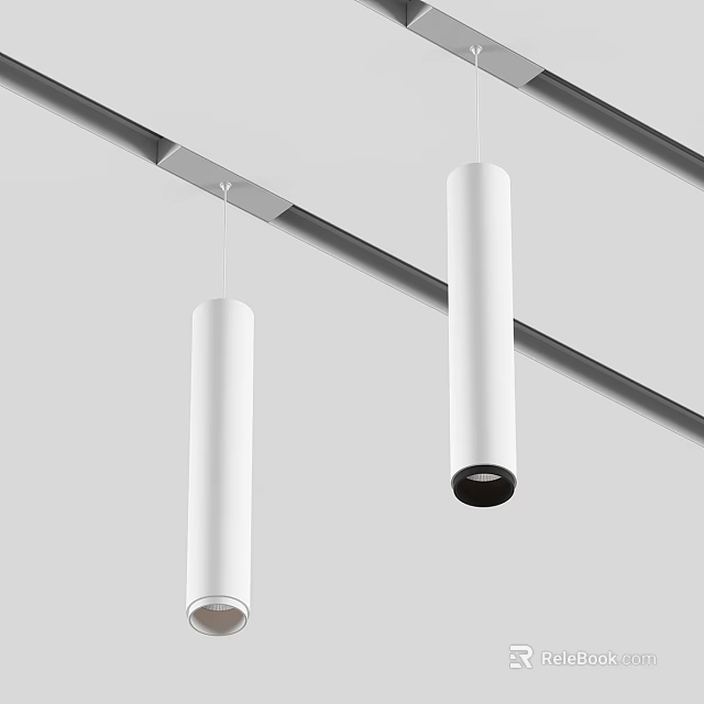 Modern Open Concept Kitchen Pendant Lights with Minimalist Cylindrical Design Hanging from Ceiling 3d model 