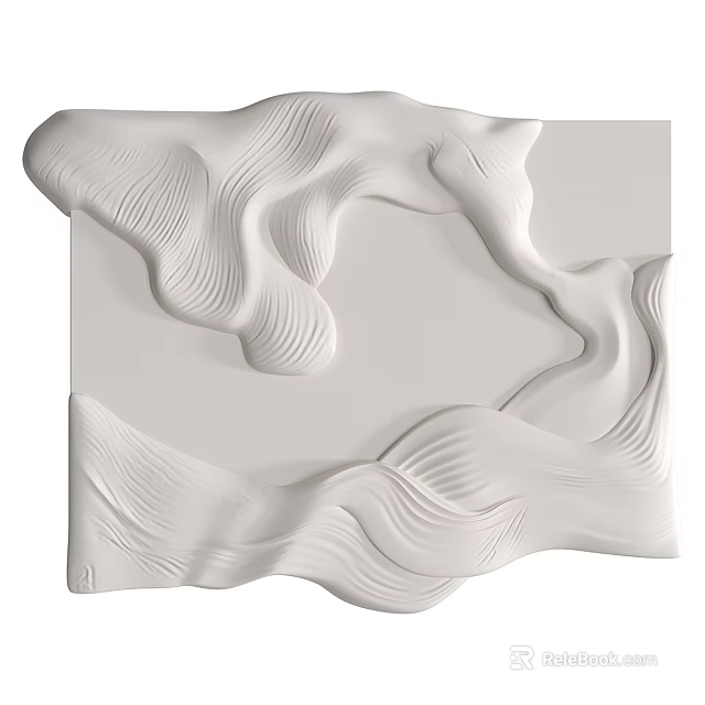 White Wavy 3D Relief Abstract Painting With Sculptural Textured Design 3d model 