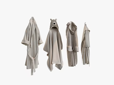 Soft Gray Clothes Collection Hanging With Robe And Animal Ears Hoodie Styles 3d model
