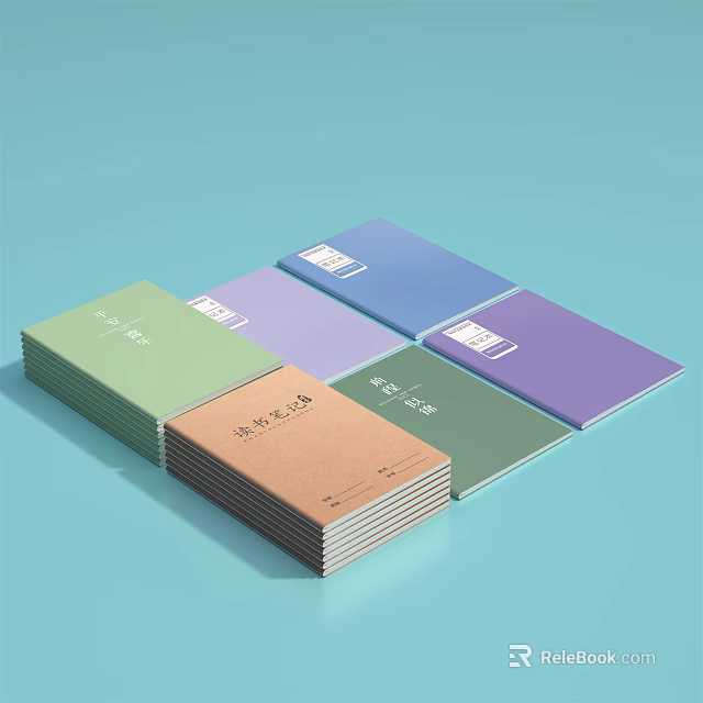 Colorful Notebooks Neatly Stacked With Various Colored Covers And Small Labels 3d model 