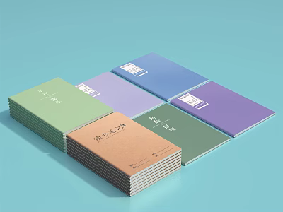 Colorful Notebooks Neatly Stacked With Various Colored Covers And Small Labels 3d model